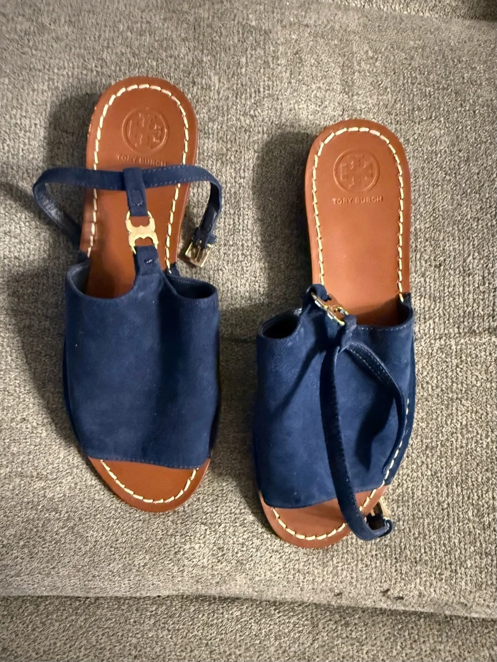 Tory Burch Navy Suede Slide Sandals 7 1/2